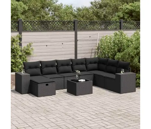 9-Daļīgs Dārza Dīvāna Komplekts, Matrači, Melna Pe Rotangpalma Vidaxl