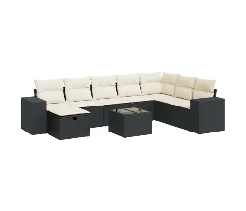 9-Daļīgs Dārza Dīvāna Komplekts, Matrači, Melna Pe Rotangpalma Vidaxl