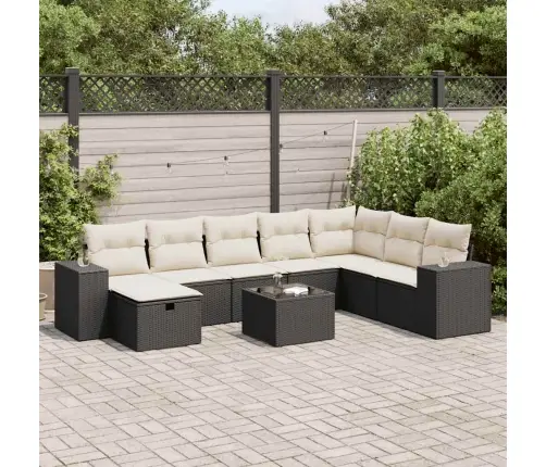 9-Daļīgs Dārza Dīvāna Komplekts, Matrači, Melna Pe Rotangpalma Vidaxl