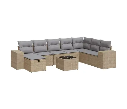 9-Daļīgs Dārza Dīvānu Komplekts, Matrači, Bēša Pe Rotangpalma Vidaxl