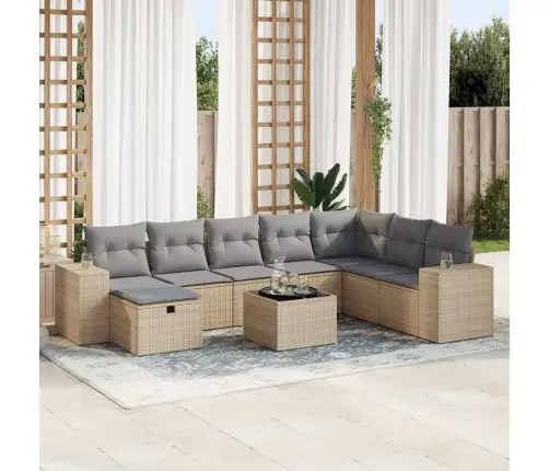 9-Daļīgs Dārza Dīvānu Komplekts, Matrači, Bēša Pe Rotangpalma Vidaxl