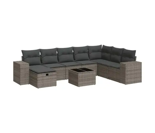 9-Daļīgs Dārza Dīvāna Komplekts Ar Matračiem, Pelēks Pe Pinums Vidaxl