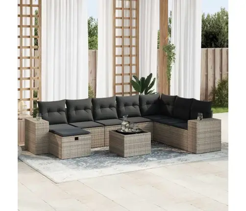 9-Daļīgs Dārza Dīvāna Komplekts Ar Matračiem, Pelēks Pe Pinums Vidaxl