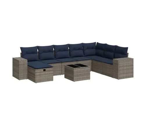 9-Daļīgs Dārza Dīvāna Komplekts Ar Matračiem, Pelēks Pe Pinums Vidaxl