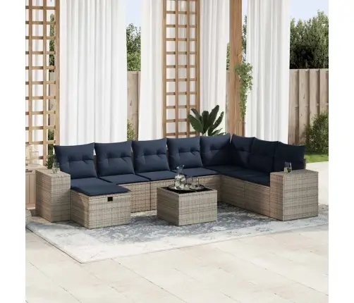 9-Daļīgs Dārza Dīvāna Komplekts Ar Matračiem, Pelēks Pe Pinums Vidaxl