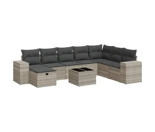 9-Daļīgs Dārza Dīvāna Komplekts,Matrači, Gaiši Pelēka Pe Pinums Vidaxl