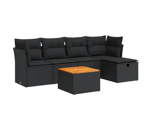 Sofos Komplektas Su Pagalvėlėmis, 6 Dalių, Juodas, Poliratanas