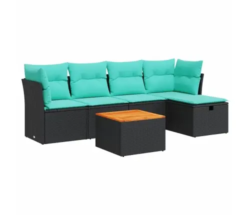 Sofos Komplektas Su Pagalvėlėmis, 6 Dalių, Juodas, Poliratanas