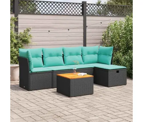 Sofos Komplektas Su Pagalvėlėmis, 6 Dalių, Juodas, Poliratanas