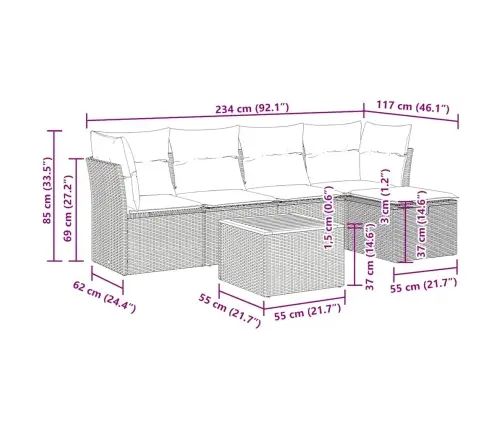 6-Daļīgs Dārza Dīvāna Komplekts Ar Matračiem, Pelēks Pe Pinums Vidaxl