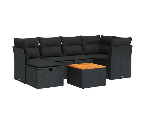 7-Daļīgs Dārza Dīvāna Komplekts Ar Matračiem, Melna Pe Vidaxl