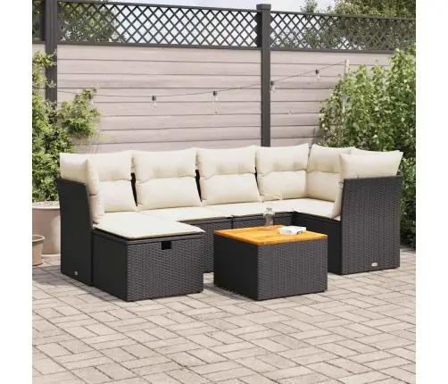 7-Daļīgs Dārza Dīvāna Komplekts Ar Matračiem, Melna Pe Vidaxl