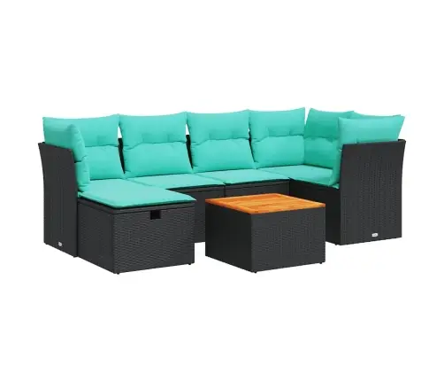 7-Daļīgs Dārza Dīvāna Komplekts Ar Matračiem, Melna Pe Vidaxl