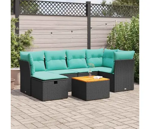 7-Daļīgs Dārza Dīvāna Komplekts Ar Matračiem, Melna Pe Vidaxl