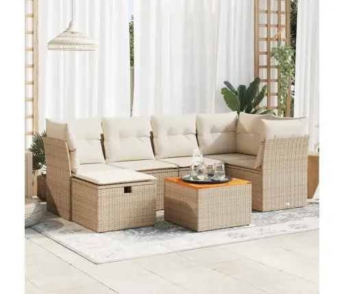 7-Daļīgs Dārza Dīvāna Komplekts, Matrači, Bēša Pe Rotangpalma Vidaxl