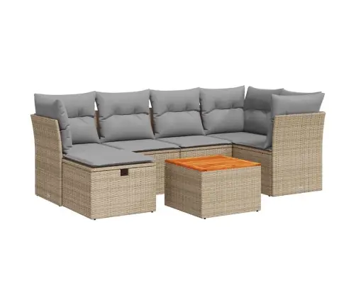 7-Daļīgs Dārza Dīvāna Komplekts, Matrači, Bēša Pe Rotangpalma Vidaxl