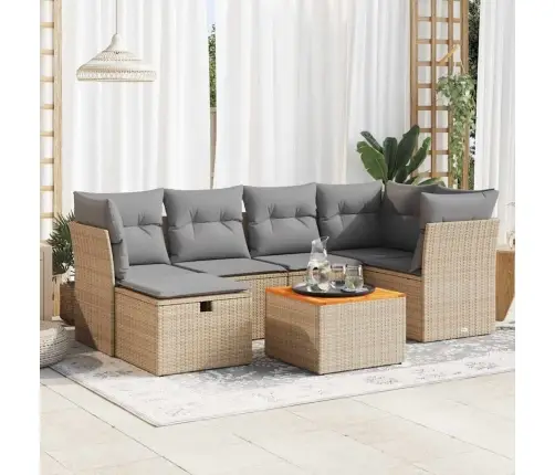 7-Daļīgs Dārza Dīvāna Komplekts, Matrači, Bēša Pe Rotangpalma Vidaxl