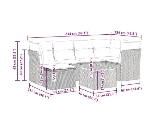 7-Daļīgs Dārza Dīvāna Komplekts, Matrači, Pelēka Pe Rotangpalma Vidaxl