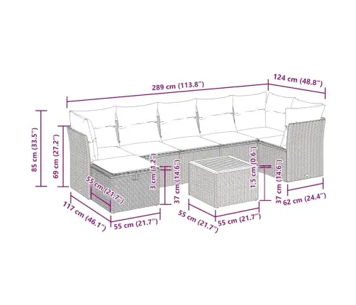 8-Daļīgs Dārza Dīvāna Komplekts, Matrači, Melna Pe Rotangpalma Vidaxl