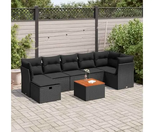 8-Daļīgs Dārza Dīvāna Komplekts, Matrači, Melna Pe Rotangpalma Vidaxl