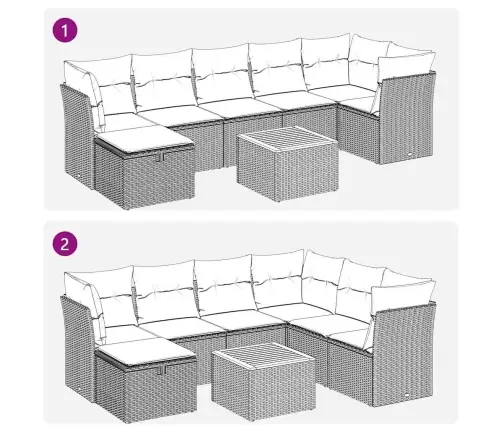 8-Osaline Aiadiivani Komplekt Patjadega, Must, Polürotang