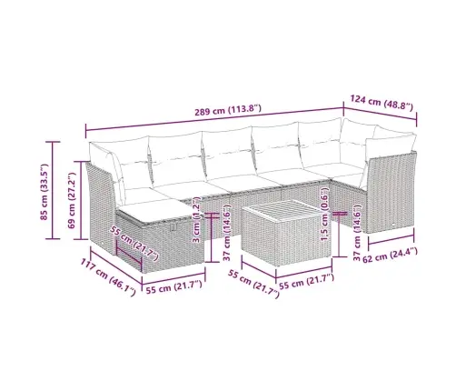 8-Osaline Aiadiivani Komplekt Patjadega, Hall, Polürotang