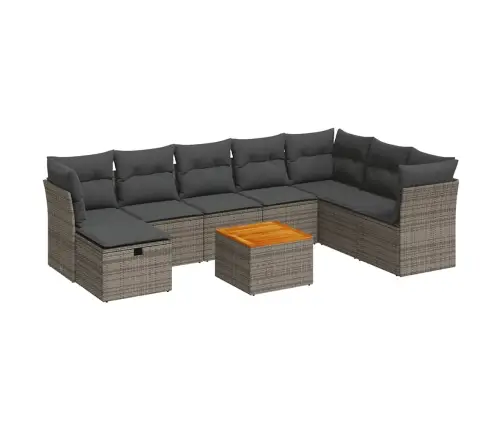 9-Daļīgs Dārza Dīvāna Komplekts Ar Matračiem, Pelēks Pe Pinums Vidaxl