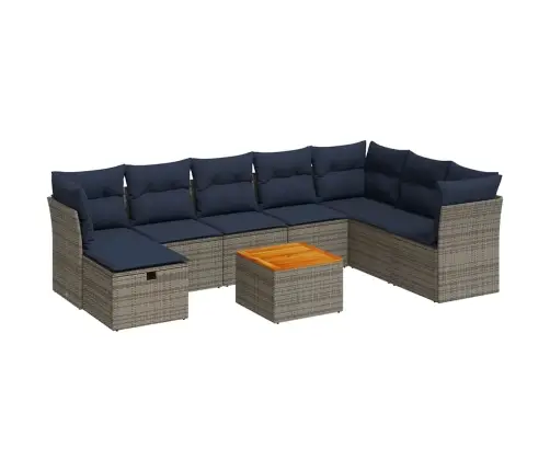 9-Daļīgs Dārza Dīvāna Komplekts Ar Matračiem, Pelēks Pe Pinums Vidaxl