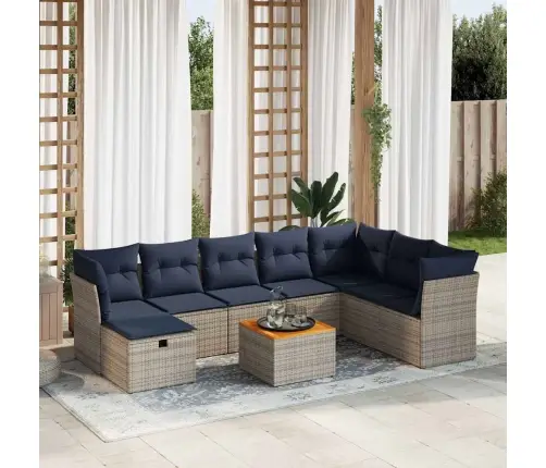 9-Daļīgs Dārza Dīvāna Komplekts Ar Matračiem, Pelēks Pe Pinums Vidaxl