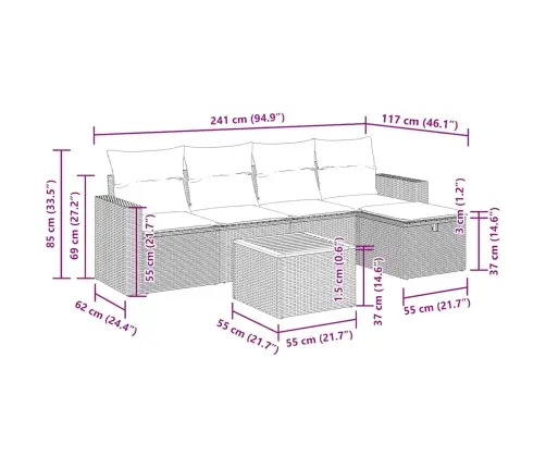 6-Daļīgs Dārza Dīvāna Komplekts, Matrači, Melna Pe Rotanpalma Vidaxl