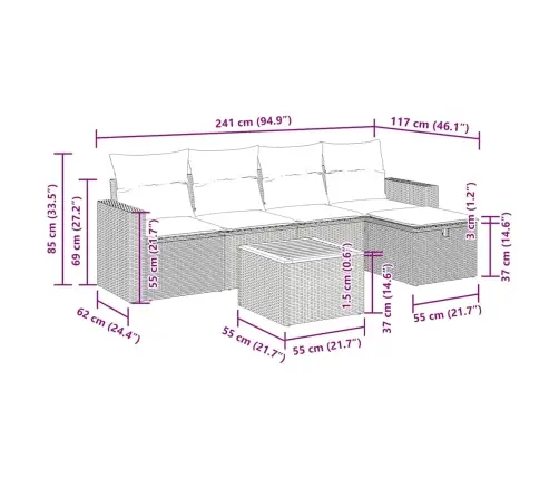 Sofos Komplektas Su Pagalvėlėmis, 6 Dalių, Juodas, Poliratanas