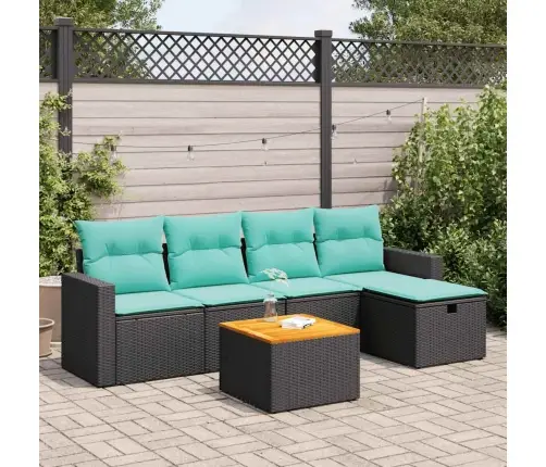 Sofos Komplektas Su Pagalvėlėmis, 6 Dalių, Juodas, Poliratanas