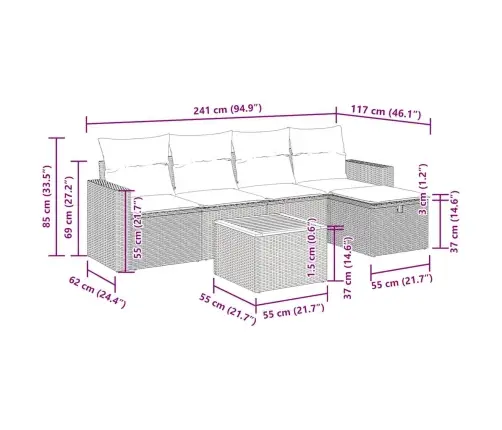 6-Daļīgs Dārza Dīvāna Komplekts, Matrači, Bēša Pe Rotangpalma Vidaxl