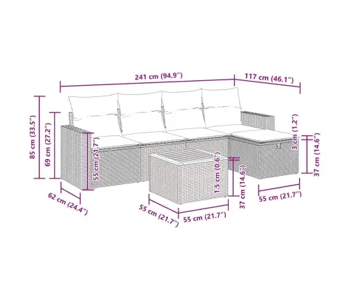 6-Daļīgs Dārza Dīvāna Komplekts, Matrači, Bēša Pe Rotangpalma Vidaxl