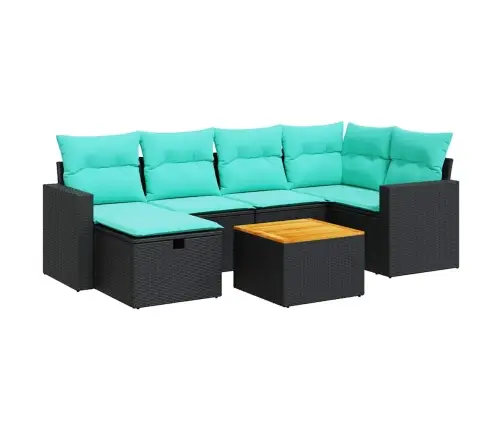 7-Daļīgs Dārza Dīvāna Komplekts Ar Matračiem, Melna Pe Vidaxl