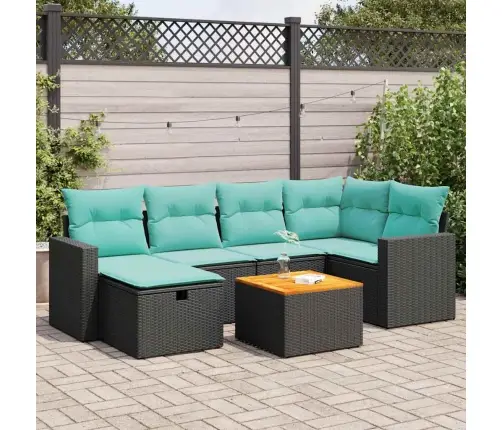 7-Daļīgs Dārza Dīvāna Komplekts Ar Matračiem, Melna Pe Vidaxl