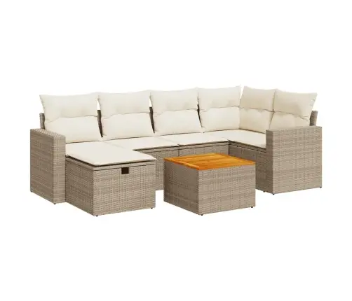 7-Daļīgs Dārza Dīvāna Komplekts, Matrači, Bēša Pe Rotangpalma Vidaxl