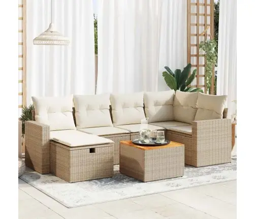 7-Daļīgs Dārza Dīvāna Komplekts, Matrači, Bēša Pe Rotangpalma Vidaxl