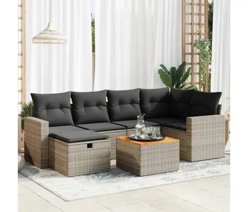 Sofos Komplektas Su Pagalvėlėmis, 7 Dalių, Pilkas, Poliratanas