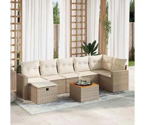 8-Daļīgs Dārza Dīvāna Komplekts, Matrači, Bēša Pe Rotangpalma Vidaxl