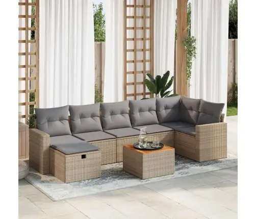 8-Daļīgs Dārza Dīvāna Komplekts, Matrači, Bēša Pe Rotangpalma Vidaxl