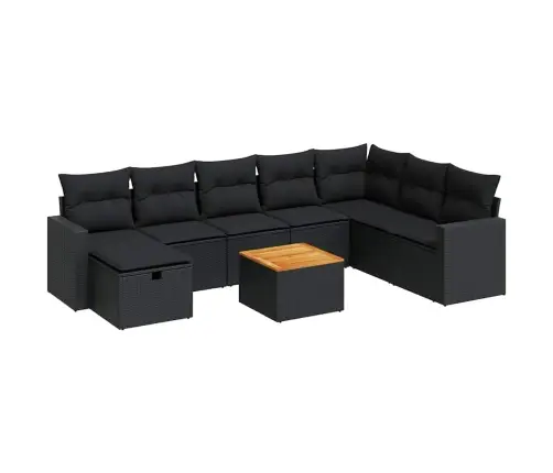 9-Daļīgs Dārza Dīvāna Komplekts, Matrači, Melna Pe Rotangpalma Vidaxl