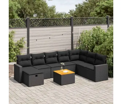 9-Daļīgs Dārza Dīvāna Komplekts, Matrači, Melna Pe Rotangpalma Vidaxl