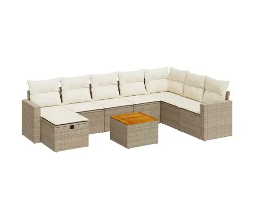 9-Daļīgs Dārza Dīvānu Komplekts, Matrači, Bēša Pe Rotangpalma Vidaxl