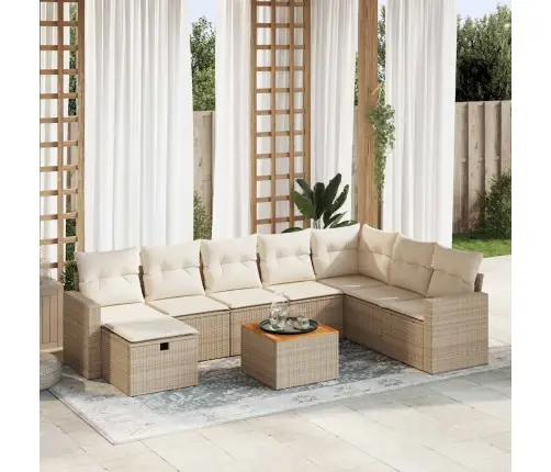 9-Daļīgs Dārza Dīvānu Komplekts, Matrači, Bēša Pe Rotangpalma Vidaxl