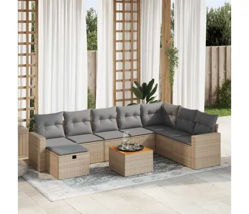 Sodo Komplektas Su Pagalvėlėmis, 9 Dalių, Smėlio, Poliratanas