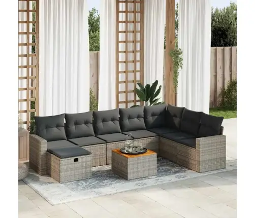 9-Daļīgs Dārza Dīvāna Komplekts Ar Matračiem, Pelēks Pe Pinums Vidaxl