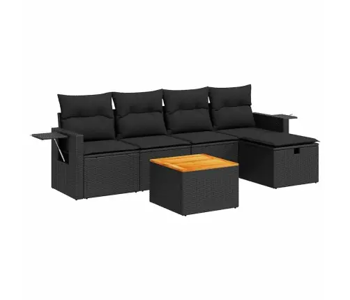 Sofos Komplektas Su Pagalvėlėmis, 6 Dalių, Juodas, Poliratanas