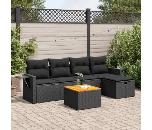 Sofos Komplektas Su Pagalvėlėmis, 6 Dalių, Juodas, Poliratanas