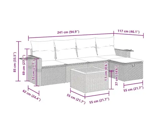 6-Daļīgs Dārza Dīvāna Komplekts, Matrači, Melna Pe Rotanpalma Vidaxl